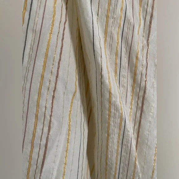 GAP- midi dress sleeveless tiered metallic stripe cotton blend puff strap ruched - Picture 11 of 16